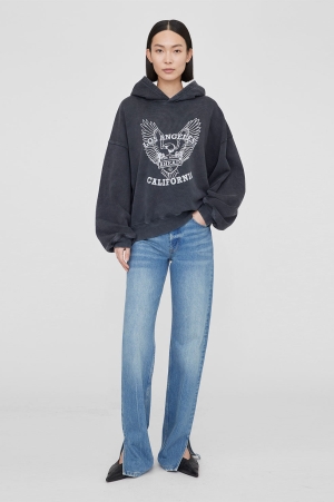 Anine Bing Alec Hoodie White Eagle Sweatshirt Dam Svarta | 095812PSA