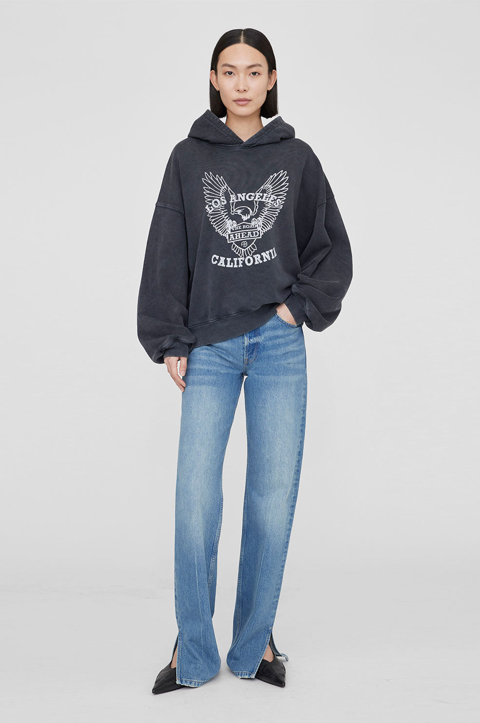 Anine Bing Alec Hoodie White Eagle Sweatshirt Dam Svarta | 095812PSA